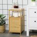 Armoire de salle de bain en bambou à lattes, meuble de rangement avec porte unique, 33x36.5x67cm, teinte bois naturel.