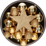 Bellatio Decorations kerstballen set - 34-dlg - goud - incl. piek - kunststof