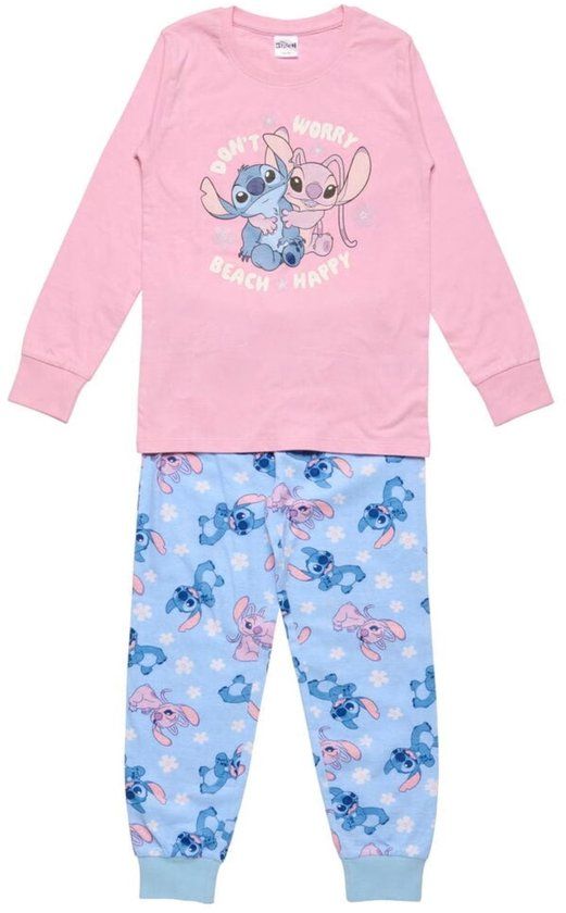4KidsOnly Cookie Company Lilo & Stitch Pyjama - Maat 122/128 - Katoen - Roze - Blauw - Kind