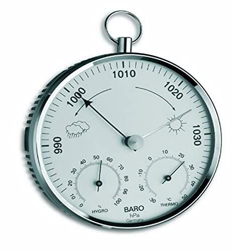 TFA Analoog weerstation, met metalen ring, barometer, thermometer, hygrometer.