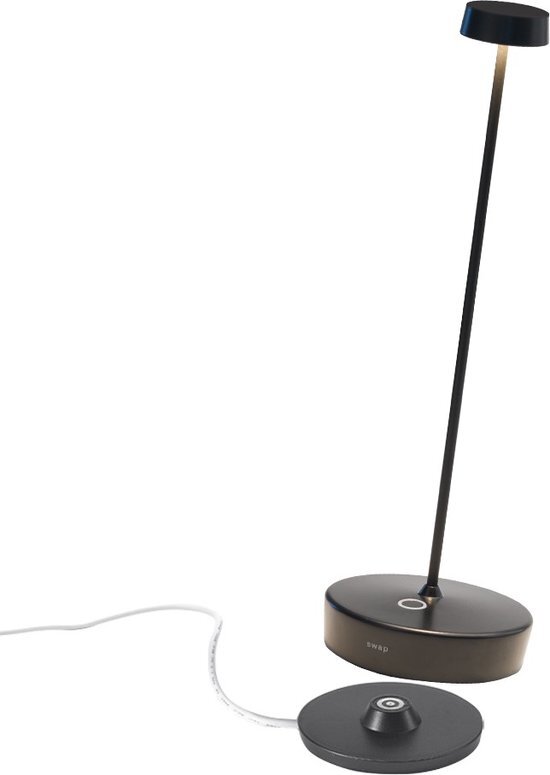 Zafferano - Swap - Zwart - H32.5cm - Ledlamp - Bureaulamp – Tafellamp – Snoerloos – Verplaatsbaar – Duurzaam - Voor binnen en buiten – LED - Dimbaar - IP65 Spat Waterdicht - USB oplaadbaar