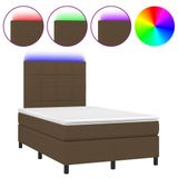 VidaXL Boxspring met Matras en LED Stof Donkerbruin 120x200 cm