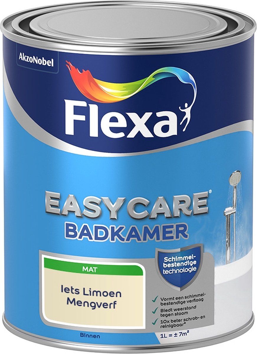 FLEXA Easycare Muurverf - Badkamer - Mat - Mengkleur - Iets Limoen - 1 liter - 8711113209083
