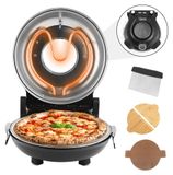 Pizzoven elektrisch - Pizzamaker voor binnen - 1200 W - 420 °C - Twee temperatuurregelaars - Pizzasteen - 30 cm - Klaar in 10 minuten - Zwart