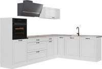 Vicco Hoekkeuken R-Line, Wit landelijk/Wit, 287 x cm marmer werkblad