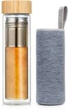 Klarstein Bambuswald Thermoskan - Theefles met deksel en zeef, 500 ml inhoud, dubbelwandig glas, Deksel van 100% ecologisch bamboe