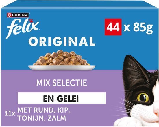 Felix Original in Gelei Mix Selectie - Kattenvoer Natvoer - Rund Kip Tonijn & Zalm - 44 x 85 g