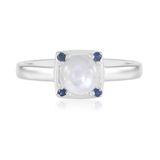 Cavill - Zilveren Ring met Blauwe Maansteen 1,35 ct en Blauwe Saffier 0,06 ct - 925 Sterling Zilver - Elegante Cabochon Rond - Luxe Sieraden