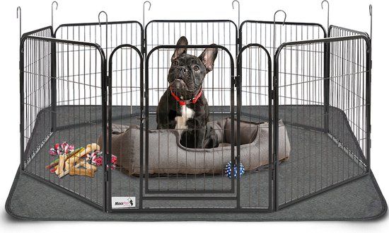 MaxxPet Puppyren - Hondenbench - Hondenren - Hondenkennel - Staal - 120 x 60cm - Incl. Drinkbakje + Plasmat