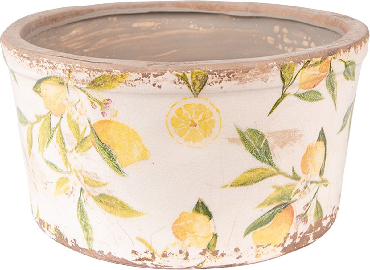 Clayre & Eef Bloempot Ø 16x9 cm Geel Keramiek Citroen Bloempot binnen Plantenpot Plant pot