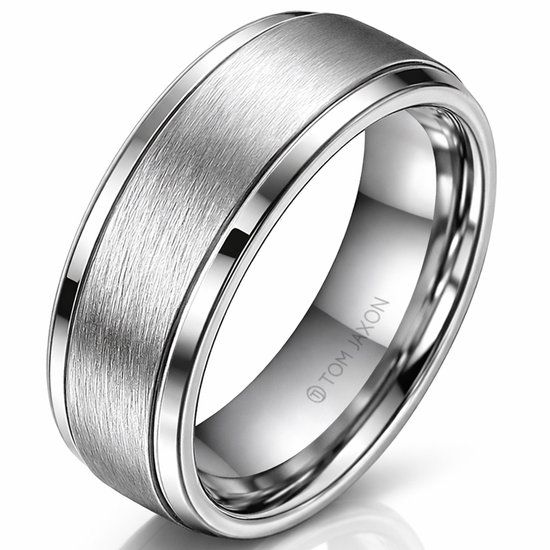 TJ Tom Jaxon Tom Jaxon Zilverkleurige wolfraam heren ring Geborsteld Mat en Glans-22mm