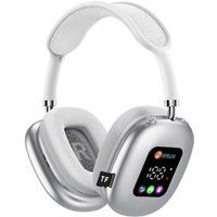 ELVANZA Bluetooth-hoofdtelefoon met digitaal display, Bluetooth 5.4, groot LED-scherm met realtime weergave van de batterijstatus, 30 uur batterijduur, zilver