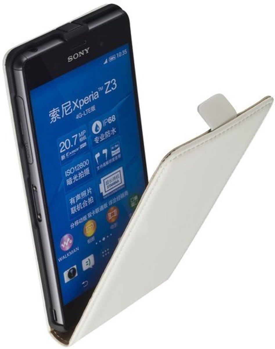 LELYCASE Premium Wit Sony Xperia Z3 Lederen Flip case Flip case hoesje