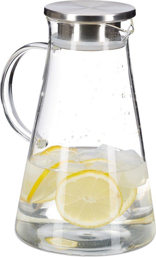 Relaxdays Waterkan - 1.8 liter - Glazen Karaf - Met Deksel en Filter