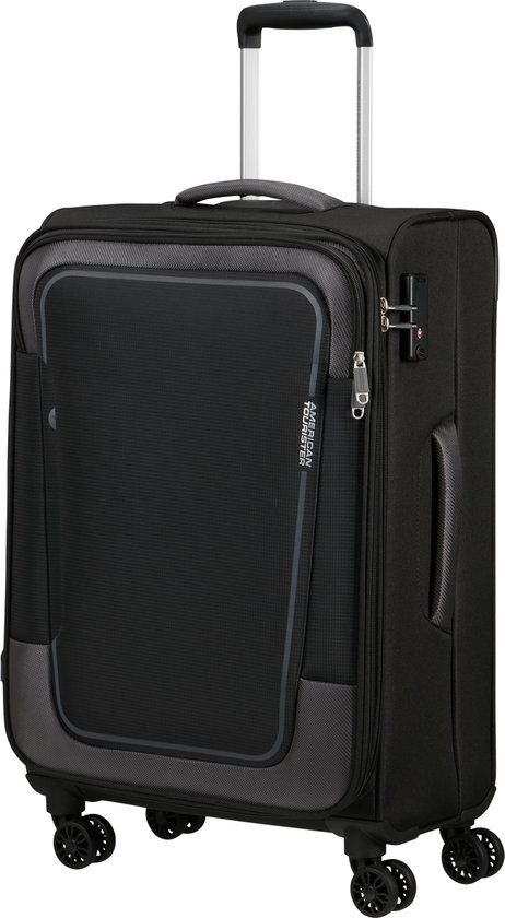 American Tourister Pulsonic Spinner 68cm - Asphalt Black - Polyester - TSA cijferslot