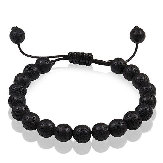 Memphis Verstelbare kralen armband Zwart Lavasteen 8mm