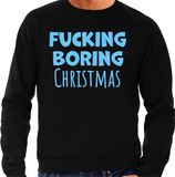 Bellatio Decorations Foute Kersttrui/sweater voor heren - Boring Christmas - zwart - glitter blauw M