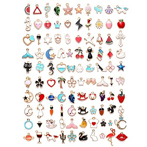 XUBX 100 stks Emaille Charms, hangers glazuur bedels voor sieraden maken regenboog wolk hangers bedeltjes oorbellen armband ketting sleutelhanger bedels charme gemengde stijlen armbanden