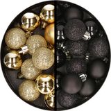 Merkloos / Sans marque Kaemingk B.V. Kerstballen 34x st - 3 cm - goud en zwart - kunststof