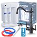 Ari robinet de cuisine 3 voies, design rétro, noir mat. Comprend un robinet de évier et un système de filtration d'eau par osmose inverse Aquaphor Morion 101S, pour sous le plan de travail