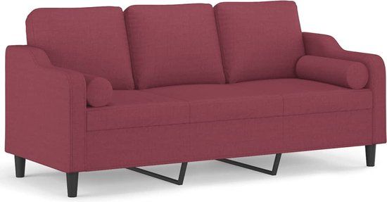vidaXL Driezitsbank met sierkussens 180 cm Stof Wijnrood