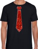 Bellatio Decorations Verkleed shirt heren - pailletten - rood - zwart - S