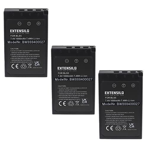 EXTENSILO 3 x accu's, compatibel met Olympus Om-D E-M5 Mark III camera, DSLR (1000 mAh, 7,4 V, Li-Ion) met info-chip