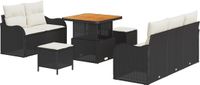 vidaXL Tuinbank Set 8-delig Zwart Polyrattan