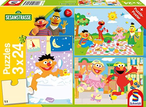 Schmidt Spiele 56457 Sesamstraat, dingen maken, 3 x 24 stukjes kinderpuzzel, normaal