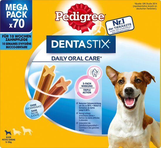 Pedigree Hondensnack, tandverzorging DentaStix daily voor kleine honden, multipack (10 x 7 stuks), 1,1 kg