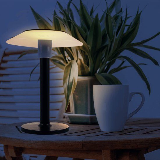 RexTech Solar Tafellamp Juno - Zwart - RVS - Warm Wit Licht - Ø24cm - Met Dimfunctie