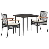 vidaXL Ensemble de jardin 3 pièces avec coussins, poly rotin, noir