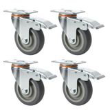 Zwenkwielset, 100 x 31-100 mm, krasbestendige stille wielen van TPR-rubber en verzinkt staal, plaatbevestiging 4 gaten, wielen voor meubels, winkelwagen, werkbanken (4)
