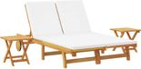 vidaXL Chaise longue avec coussin Crème blanc Acier massif Acacia Bois