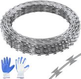 VEVOR NATO Draad 75 M (5 Rollen x 15 M) Prikkeldraad Spiraalvormige Barrièredraad Prikkeldraadomheining (0,51 Mm) Scherpe Messen en (Ca. 4 Mm) Dikke Kerndraden Gaasdraad voor Uitzonderlijke Spiraalbescherming