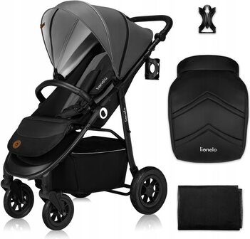 Lionelo Natt Kinderwagen - Grijs - All-terrain - Verstelbare rugleuning en voetensteun