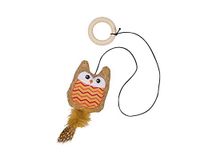 Nobby Kurk uil met Catnip, met houten ring oranje band met speelgoed 55 cm