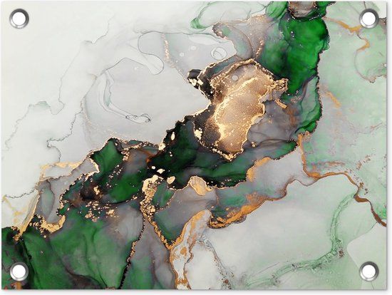 GreatGardenPosters Tuin decoratie Marmer - Goud - Groen - Luxe - 40x30 cm - Tuindoek - Buitenposter
