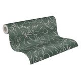 Livingwalls 790045 Vliesbehang met wilde bloemen in groen, grijs, metallic