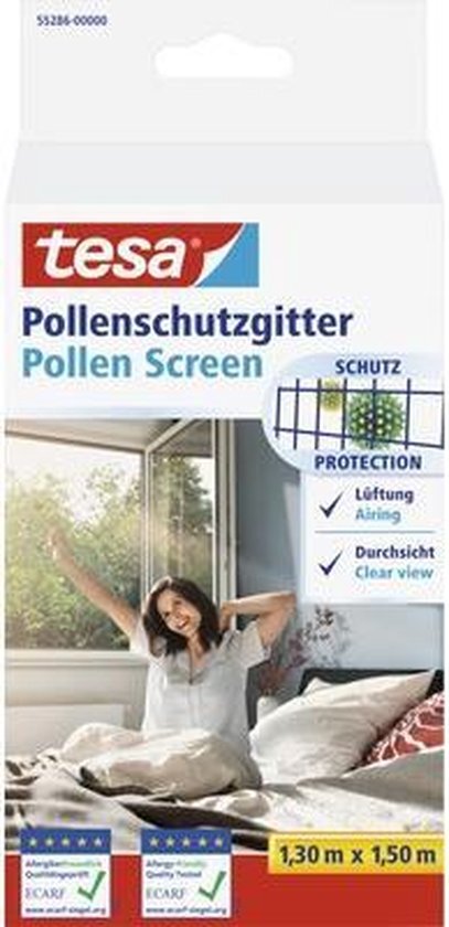 tesa Pollenhor - Transparant pollengaas voor allergieën – Voor naar binnen draaiende ramen - Snijdbaar en incl. zelfklevend klittenband - Antraciet - 130 cm x 150 cm