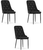 LEOBERT AMORE Velvet Design Stoelen – Set van 3 – Zwart Fluweel – Verstelbare Zwarte Poten – Modern & Ergonomisch – Max. 120 kg