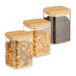 Relaxdays Pot à provisions avec couvercle, set de 3, pot de conservation rectangulaire verre, 900 ml, bambou, hermétique, transparent/naturel