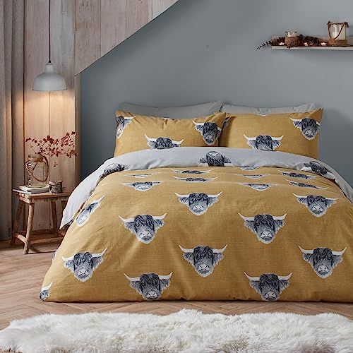 Fusion Snug Dekbedovertrek Set - Highland Cow - Oker - Eenpersoonsbed