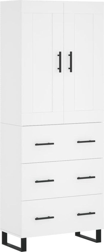 vidaXL Hoge kast - 69,5x34x180 cm - bewerkt hout - wit