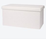 Merkloos Pouf de rangement en teddy 76x38x38 cm – Banc de rangement rectangulaire avec couvercle – Beige/Blanc – Tissu & Polyester – Max. 90 kg – Banc pliant avec espace de rangement