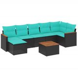 vidaXL 8-delige tuinbankset met kussens, zwart, polyrotan