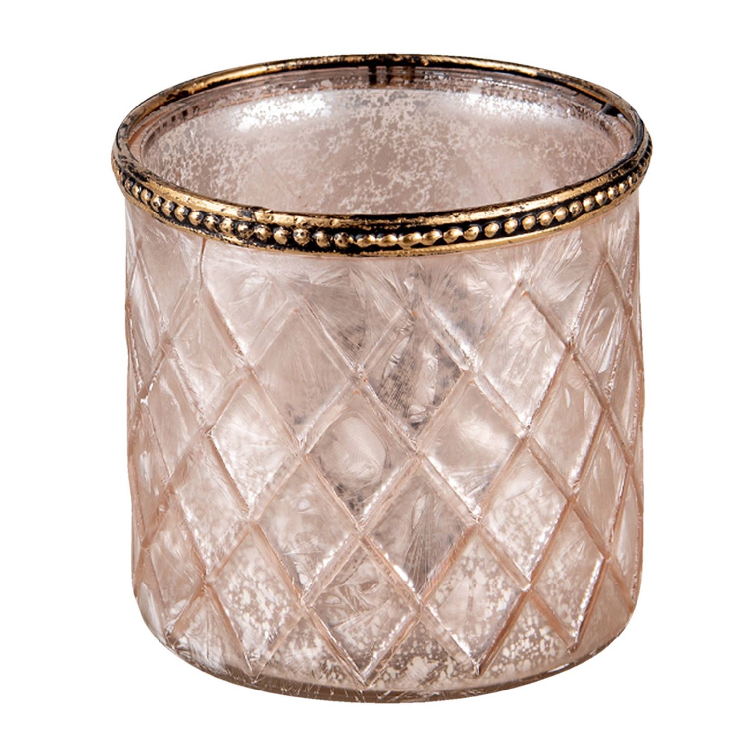 Clayre & Eef Glazen Theelichthouder ø 10*10 cm - Bruin Glas / Metaal