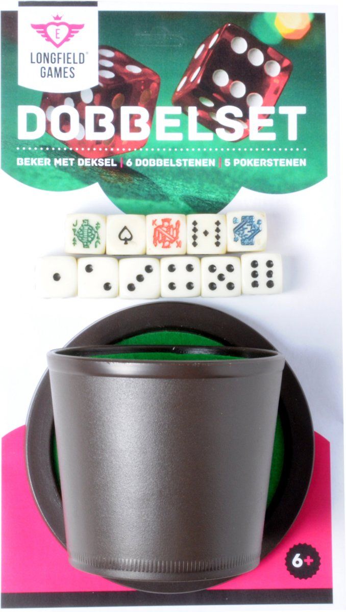 Longfield Pokerbeker met deksel en dobbelstenen - Zwart/Groen - Leer - Unisex