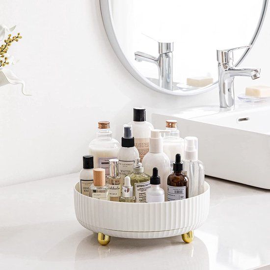 360° Roterende Parfum/Cosmetica Organizer - Make-Up Opberger - Badkamer/Keukenorganizer - Multifunctioneel - Lazy Susan - 360 Graden Draaibaar - Wit & Goud - SMALL