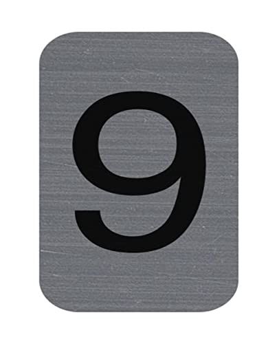 Exacompta - Ref. 67189E - 1 kleefplaat met het cijfer 9 - Bedrukt wandbord - Op alle steunen - Geborsteld aluminium look - Afmetingen : 2,5 x 4,4 cm